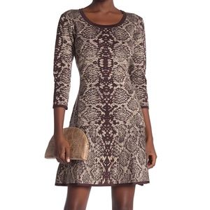 Nina Leonard Scoop Neck Brown Snake Dress